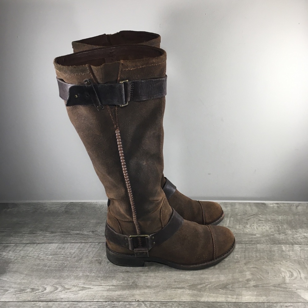UGG Australia Dree Harness Chocolate Distressed Suede Waterproof Women Boots 7.5